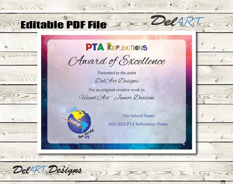 PTA Reflections Certificate 20212022 Digital Printable PDF Etsy
