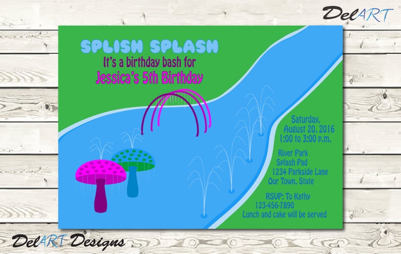 Splash Pad Birthday Party Invitation, Pool, Water Park, For Girl or Boy, JPG or PDF Digital File after customization, Printable or ecard image 4
