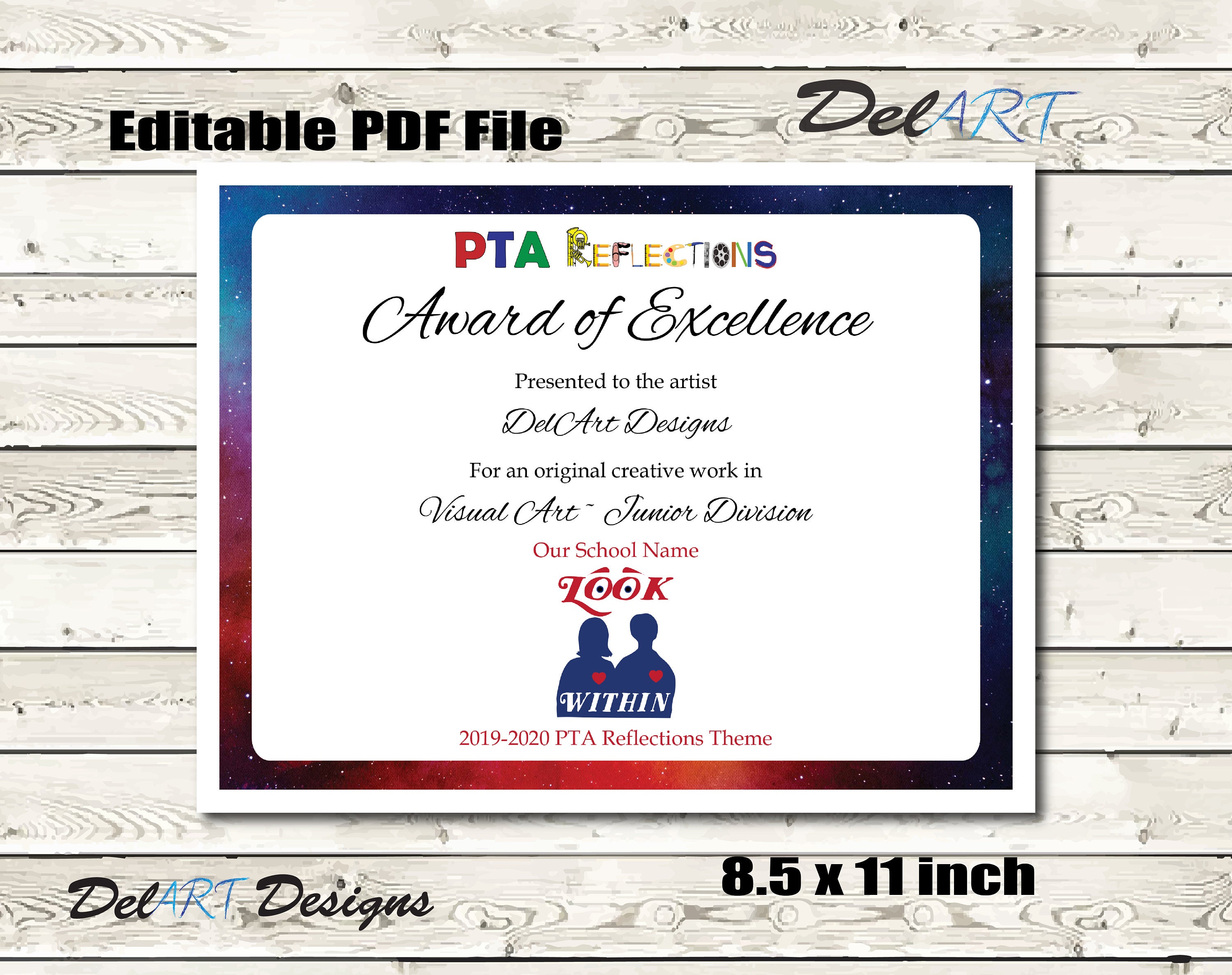PTA Reflections Certificate 20192020 Digital Printable PDF Etsy