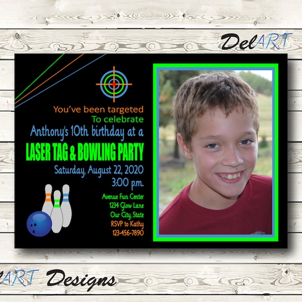 Bowling And Lazer Tag Party Invitation Etsy UK Bowling And Lazer Tag Party Invitation Etsy UK
