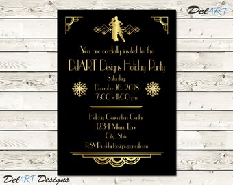 Art Deco Holiday Party Invitation, Black and Gold, Company Dinner, Corporate Invitation, Digital File, Printable or Ecard, JPG or PDF