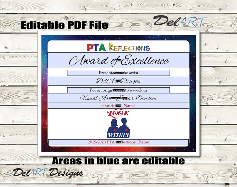 PTA Reflections Certificate 20192020 Digital Printable PDF Etsy