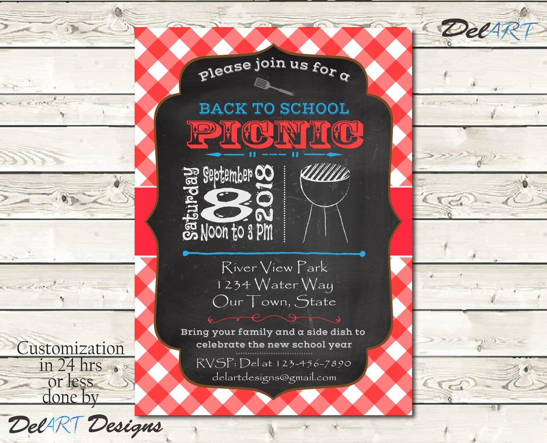 School's Out, Back to School Party Chalkboard Picnic Invitations, BBQ ...