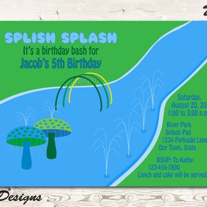 Splash Pad Birthday Party Invitation, Pool, Water Park, For Girl or Boy, JPG or PDF Digital File after customization, Printable or ecard image 3