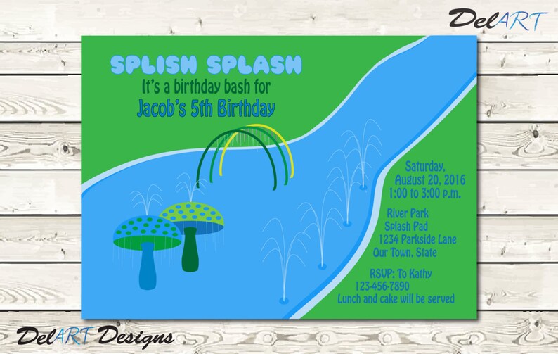 Splash Pad Birthday Party Invitation, Pool, Water Park, For Girl or Boy, JPG or PDF Digital File after customization, Printable or ecard image 3