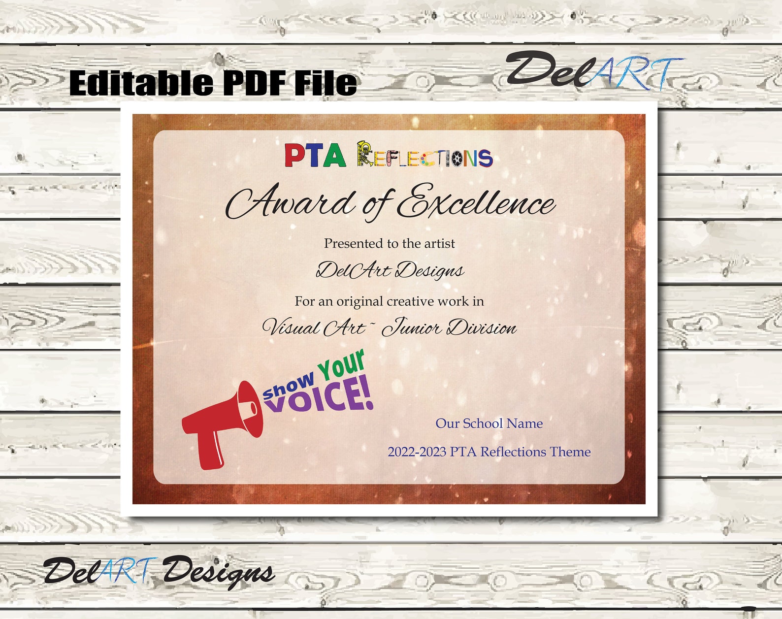 PTA Reflections Certificate 2022-2023 Digital Printable PDF - Etsy.de