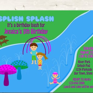 Splash Pad Birthday Party Invitation, Pool, Water Park, For Girl or Boy, JPG or PDF Digital File after customization, Printable or ecard image 2