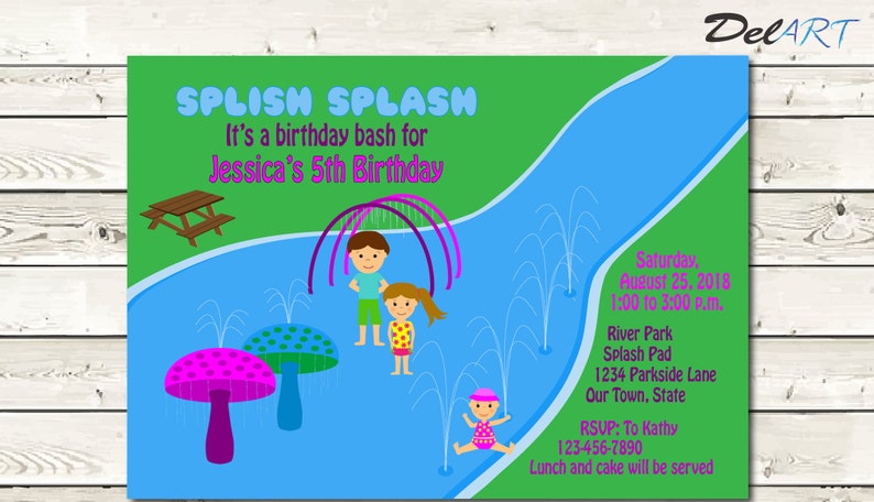 Splash Pad Birthday Party Invitation, Pool, Water Park, For Girl or Boy, JPG or PDF Digital File after customization, Printable or ecard image 2