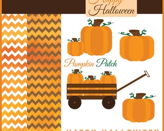 Autumn Pumpkins 2 page Digital Scrapbook Kit, 12 x 12 inch background pages, Pumpkin Patch clip art, JPG or PNG Files