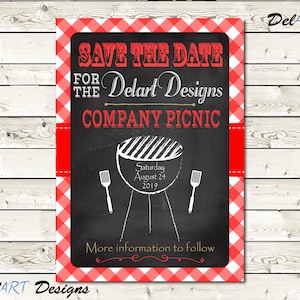 Chalkboard Picnic Save the Date Invitations, BBQ Picnic Birthday Party, Company Picnic, School Picnic, Printable Digital File, JPG