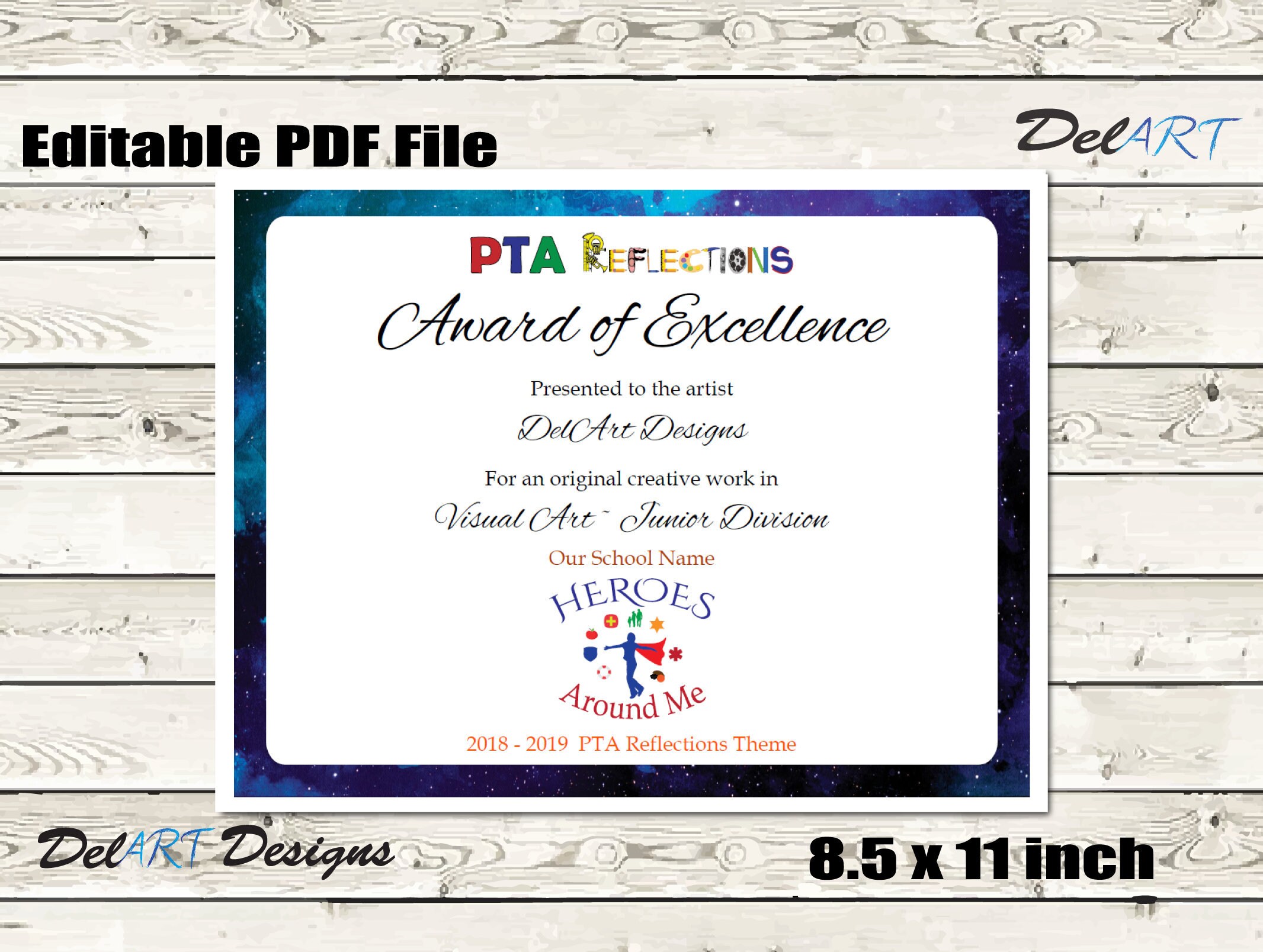 PTA Reflections Certificate 20182019 Digital Printable PDF Etsy