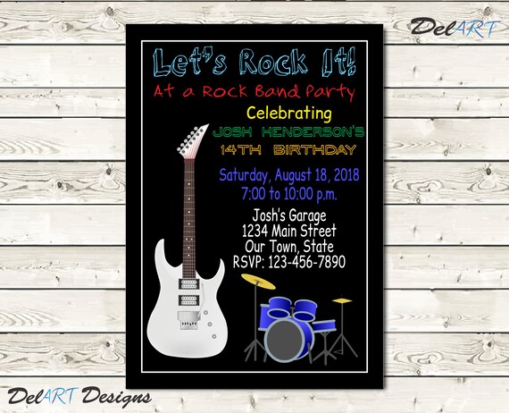 rock band party birthday party invitation card guitar and etsy e card birthday party invitations