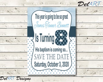 Baptism Save the Date Invitation, Boy or Girl, Great to be eight, JPG or PDF Digital File, Printable or ecard