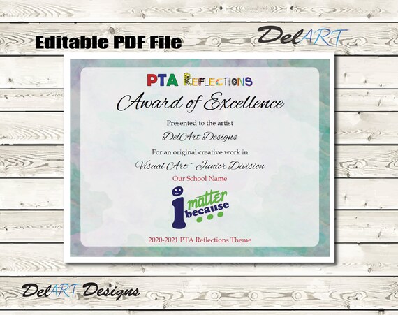 PTA Reflections Certificate 2020-2021 Digital Printable PDF | Etsy