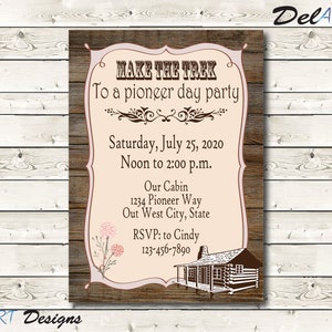 Pioneer Party Invitation, Dutch Oven Dinner, Cabin Campout, Pioneer Theme Birthday  JPG or PDF, 4 x 6, or 5 x 7 inch, Printable digital file