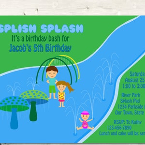 Splash Pad Birthday Party Invitation, Pool, Water Park, For Girl or Boy, JPG or PDF Digital File after customization, Printable or ecard image 1
