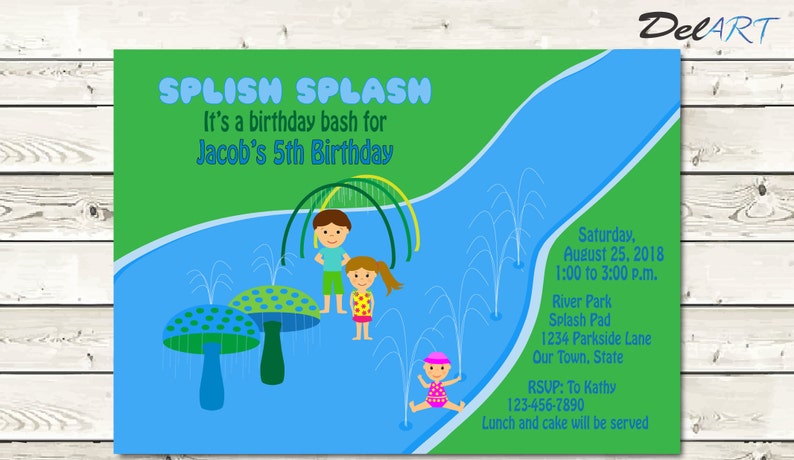 Splash Pad Birthday Party Invitation, Pool, Water Park, For Girl or Boy, JPG or PDF Digital File after customization, Printable or ecard image 1