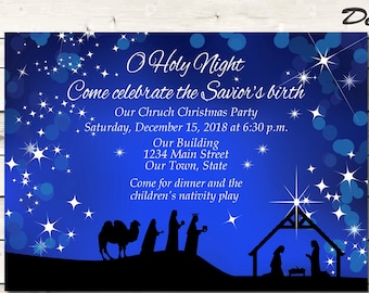 O Holy Night, Nativity, Christmas Dinner Invitation or poster, Digital Printable File or Ecard after customization, Church Party, Ward