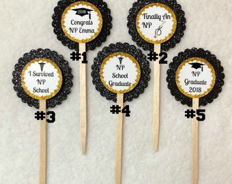 ANY YEAR Any Color Set Of 12 Personalized Nurse Practitioner NP Graduation Cupcake Toppers (You Choice Of Any 12)