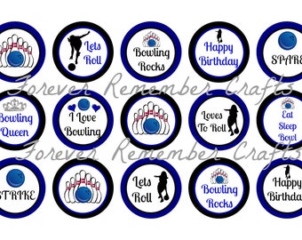 INSTANT DOWNLOAD Bowlen meisje verjaardag 1 Inch fles Cap afbeelding bladen * digitale beeld * 4 x 6 blad met 15 beelden