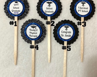 ANY YEAR Set Of 12 Personalized Physical Therapy School Graduation Cupcake Toppers (You Choice Of Any 12)