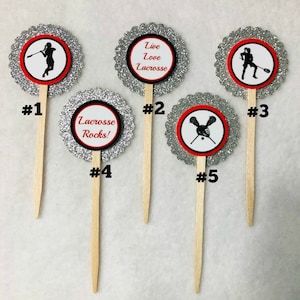 ANY COLOR Set Of 12 Girls Lacrosse Cupcake Toppers (Your Choice Of Any 12)