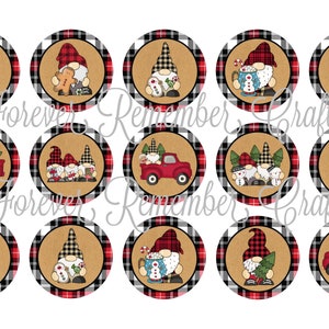 INSTANT DOWNLOAD Christmas Gnomes 1 Inch Bottle Cap Image Sheets *Digital Image* 4x6 Sheet With 15 Images