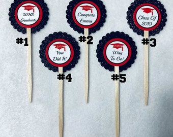 ANY YEAR Set Of 12 Personalized  Graduation  Cupcake Toppers (Your Choice Of Any 12)
