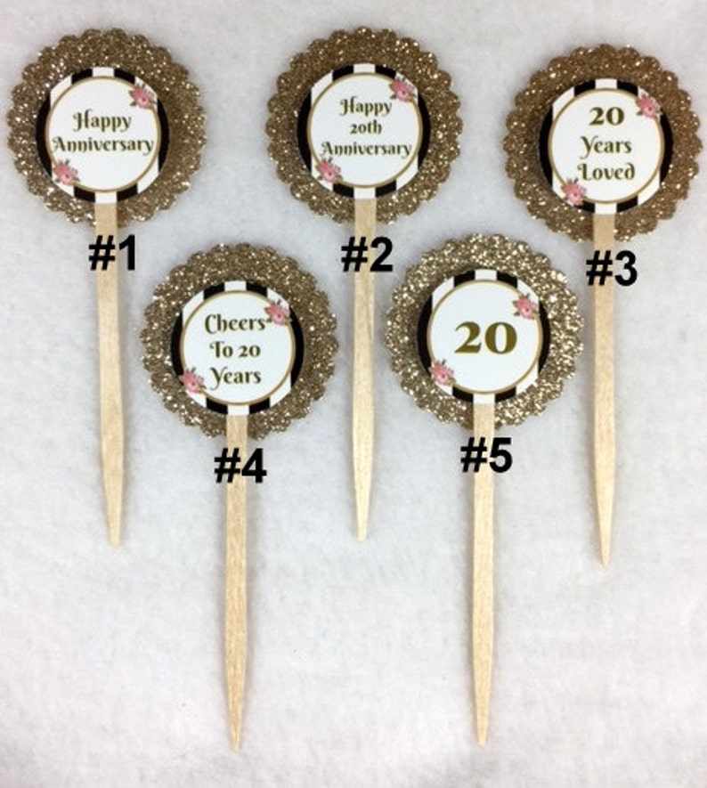 Set of 12 Customized 20th Wedding Anniversary Cupcake Toppers Etsy