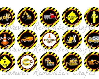 INSTANT DOWNLOAD Two Customized Construction Bottle Cap Image Sheets *Digital Image* 4x6 Sheet With 15 Images