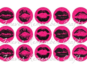 INSTANT DOWNLOAD Lips Glitter 1 Inch fles Cap afbeelding bladen * digitale beeld * 4 x 6 blad met 15 beelden