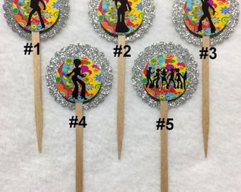 Set Of 12 Personalized Disco Silhouettes  Cupcake Toppers (Your Choice Of Any 12)