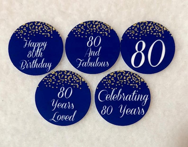 Lot de 50/100/150/200 personnalisé 80e anniversaire Party 1 pouce du cercle confettis image 1