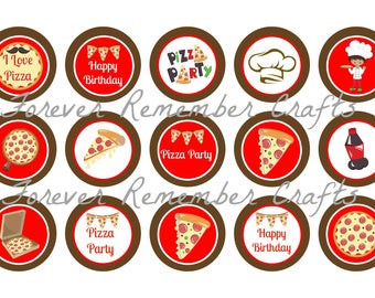 INSTANT DOWNLOAD Pizza Birthday Party Boy Bottle Cap Image Sheets 1 inch *Digital Image* 4x6 Sheet With 15 Images