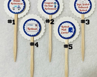 Set Of 12 Personalized Postal Mail Carrier Retirement Cupcake Toppers (Your Choice Of Any 12)