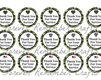 PERSONALIZED  Military Thank You For Your Service  1 Inch Bottle Cap Image Sheets *Digital Image* 4x6 Sheet With 15 Images