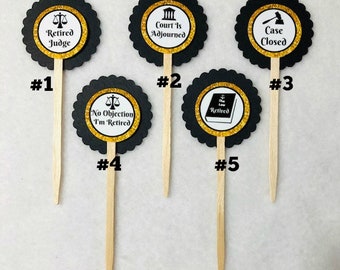 Set Of 12 Personalized Judge Retirement Party Cupcake Toppers (Your Choice Of Any 12)