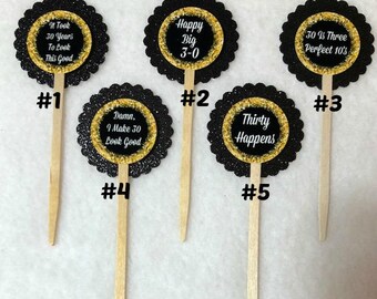 Set Of 12 Personalized 30th Birthday Party Cupcake Toppers (Your Choice Of Any 12)