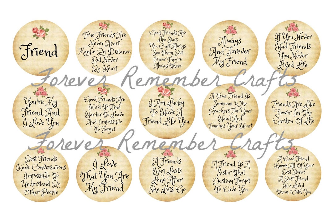 INSTANT DOWNLOAD Friend Quotes &amp; Sayings 1 Inch Bottle Cap Image Sheets ...