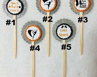 Set Of 12 Personalized Color Guard  Cupcake Toppers (Your Choice Of Any 12)