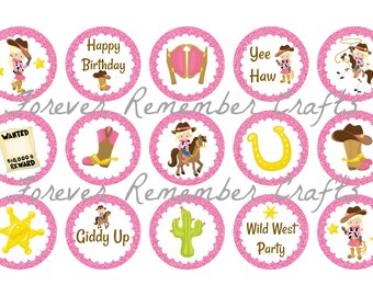 INSTANT DOWNLOAD Personalized Cowgirl Birthday Party  Bottle Cap Image Sheets *Digital Image* 4x6 Sheet With 15 Images