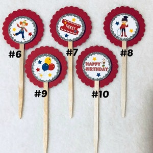 Set Of 12 Personalized Circus Birthday Party Cupcake Toppers Your Choice Of Any 12 immagine 2