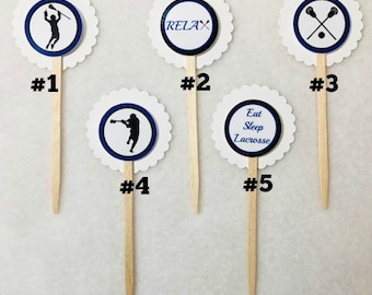 Set Of 12 Lacrosse Cupcake Toppers (Your Choice Of Any 12)