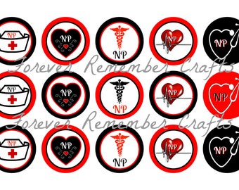 INSTANT DOWNLOAD NP Nurse Practitioner 1 Inch Bottle Cap Image Sheets *Digital Image* 4x6 Sheet With 15 Images