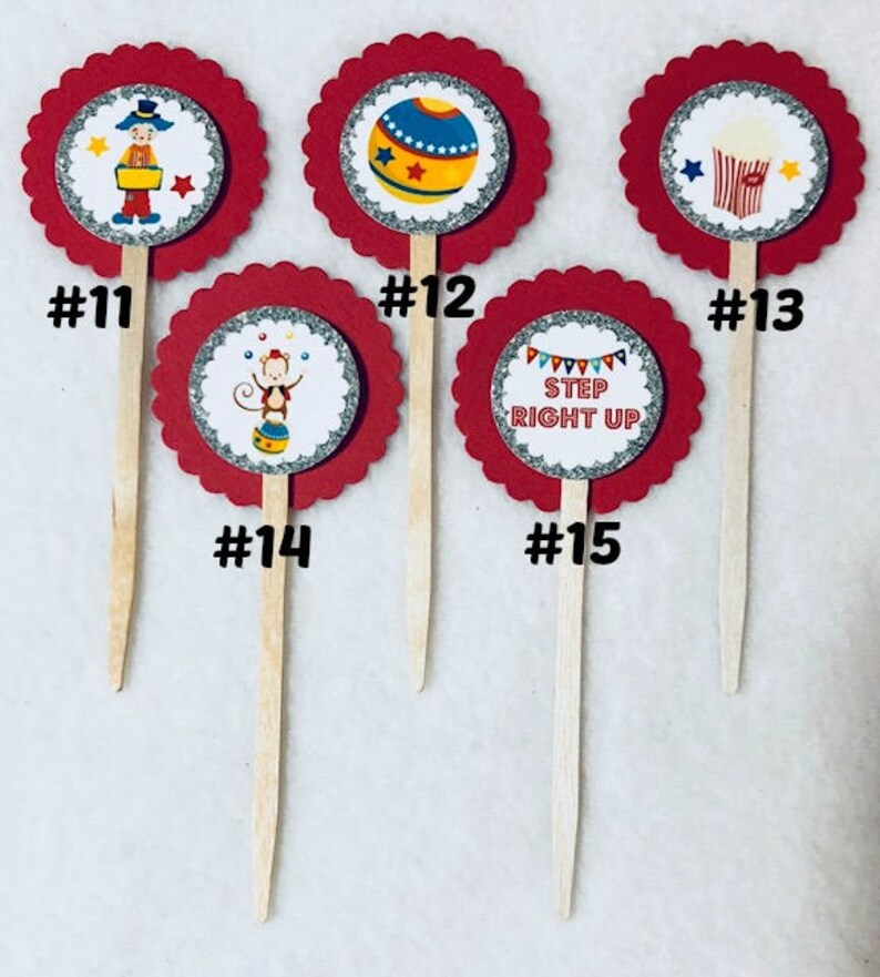 Set Of 12 Personalized Circus Birthday Party Cupcake Toppers Your Choice Of Any 12 image 3