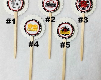 Set Of 12 Personalized Casino Night  Cupcake Toppers (Your Choice Of Any 12)