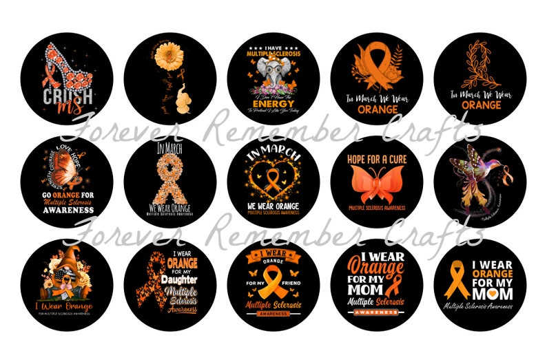 INSTANT DOWNLOAD Multiple Sclerosis MS Awareness 1 Inch Bottle Cap Image Sheets Digital Image 4x6 Sheet With 15 Images image 1