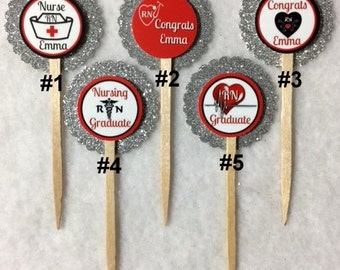 ANY YEAR Set Of 12 Personalized RN Nursing Graduation Cupcake Toppers (You Choice Of Any 12)