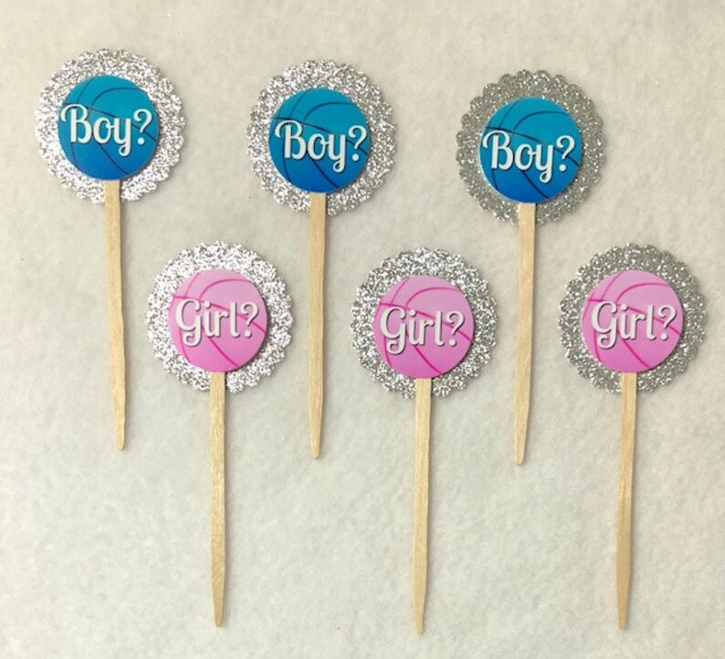 Set of 12 Basketball Gender Reveal Boy or Girl Cupcake Toppers Etsy