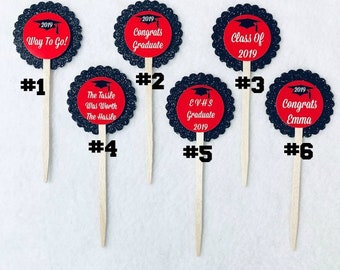 ANY YEAR Any Color Set Of 12 Personalized Graduation Cupcake Toppers (Your Choice Of Any 12)